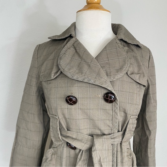 Costa Blanka Women's Brown Plaid Short Trench Jacket Size 4 Classic Academia - Picture 5 of 15